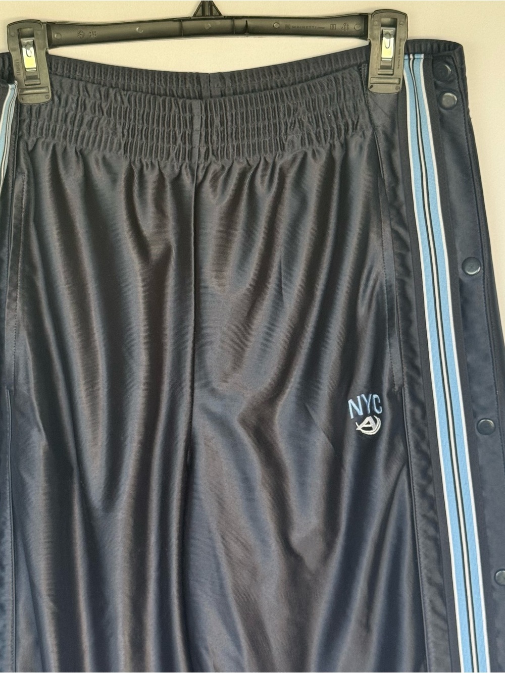 Navy Blue Athletic Break Away Pants Metal Snaps Tarheel Blue Side Stripe Y2K